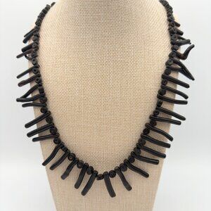 Vintage Natural Black Branch Coral Necklace Bib Statement Design 24 inches